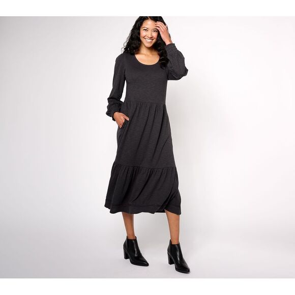 Denim & Co. Women's Dress Sz L Canyon Retreat Regular Easy Midi Black A606153 - Picture 1 of 4